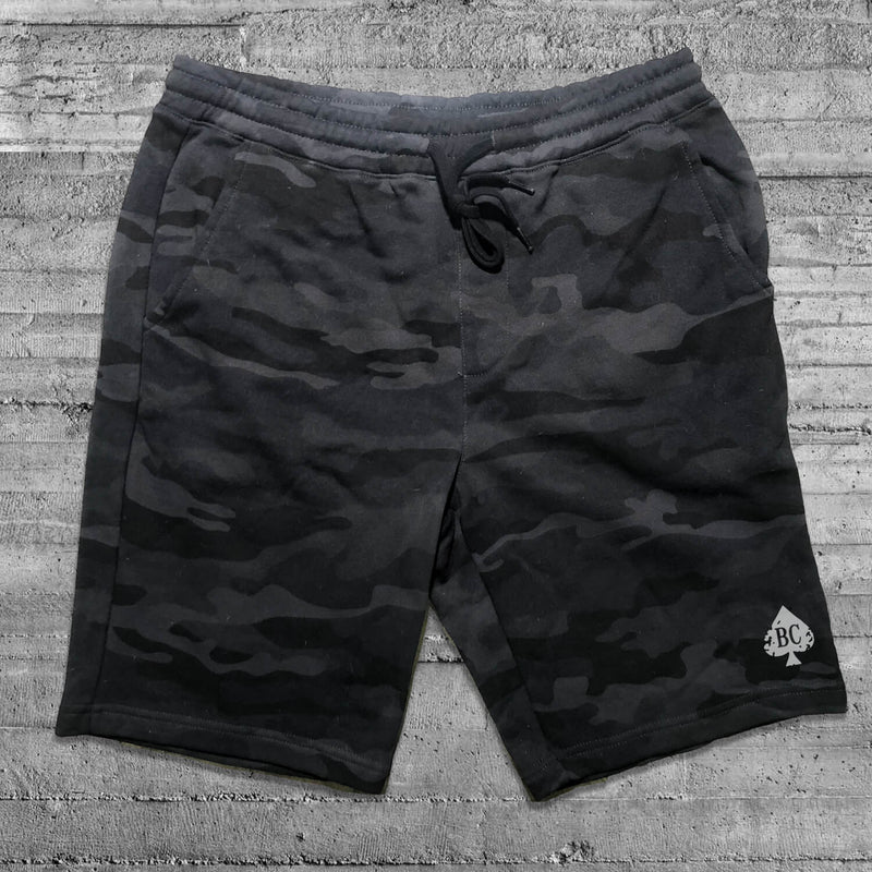 Black Camo Fleece Shorts - Size S